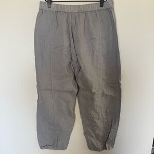 Eileen Fisher 100% Organic Grey Linen Elastic Pant Wide Leg SZ Small